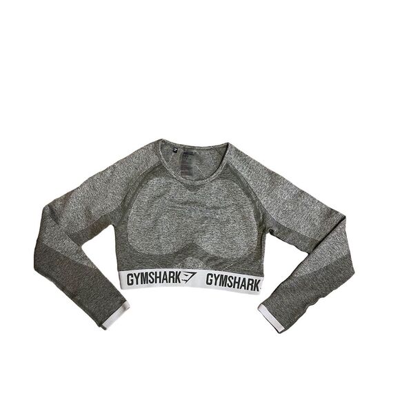 Gymshark Women's Long Sleeve Crop Top Green Gray Marl Size S - Picture 3 of 4